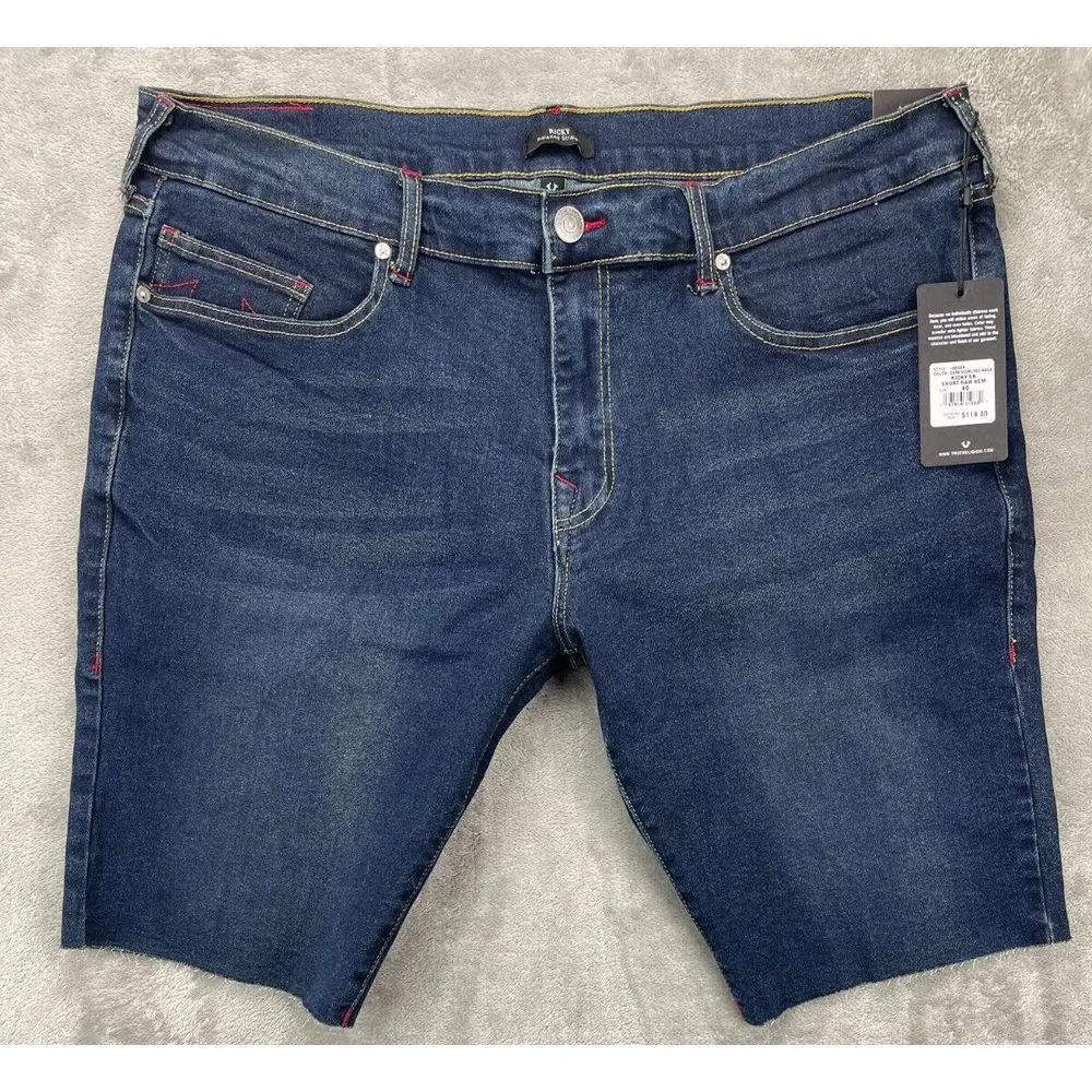 NWT‎ True Religion Men's Ricky Relaxed Straight Shorts 40 Raw Hem Stretch
